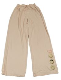Světlerůžové úpletové kalhoty se smajlíky