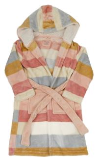 Barevný pruhovaný chlupatý župan s kapucí Primark