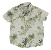 Bílá vzorovaná lněná košile se zvířaty a rostlinami Palomino