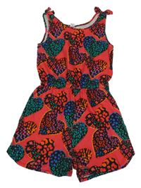 Červeno-barevný kraťasový overal se srdíčky Tu