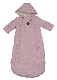 Růžovo-bílý melírovaný fusak s rukávy a kapucí Bonjour Bébé70