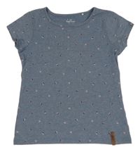 Modré melírované tričko s barevnými puntíky Topolino