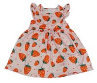 Světlerůžové šaty s jahodami