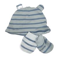 2set - Světlemodrá pruhovaná čepice + rukavice 