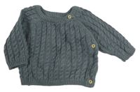 Šedý copánkový propínací svetr H&M