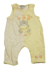 Žluto-pruhované laclové tepláky s medvídkem a čísly 