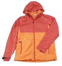 Jahodovo-oranžová šusťáková jarní bunda s kapucí
