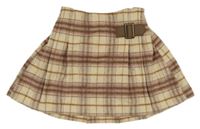Béžovo-hnědo-růžová kostkovaná vlněná sukně Next