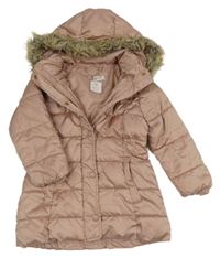 Starorůžová šusťáková zimní parka s kapucí s kožešinou H&M
