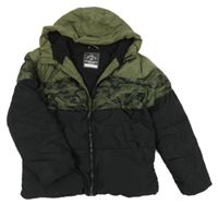 Khaki-army-černá šusťáková zimní bunda s kapucí George