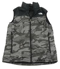 Šedo-černá army šusťáková zateplená vesta The North Face