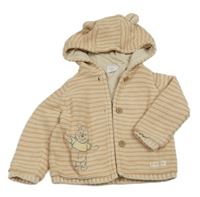 Béžový pruhovaný podšitý propinací svetr s Púem a kapucí Disney