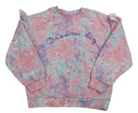 Růžovo-modro-fialová batikovaná mikina s nápisem Primark