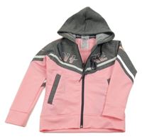 Růžovo-šedá propínací sportovní mikina s logem a kapucí Nike