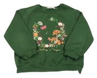 Tmavozelená mikina s kytičkami C&A