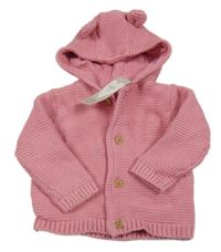 Nové - růžový propínací podšitý svetr s kapucí s oušky M&S