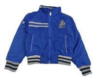 Modrá šusťáková jarní oboustranná bunda s autem  