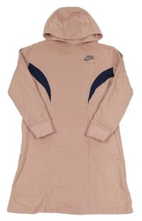 Růžovo-tmavomodré teplákové šaty s kapucí Nike Air