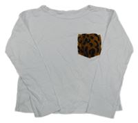 Bílé crop triko s kapsou s leopardím vzorem Sisley