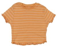 Oranžovo-bílé pruhované žebrované crop tričko George 