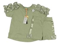 2set - Khaki tričko se srdíčkem a mašličkmi + elastické kraťasy River Island 