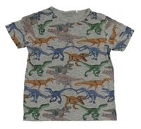 Šedé melírované tričko s dinosaury Name it