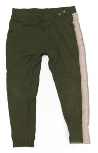 Khaki-světlerůžové tregíny s pruhy Kids 