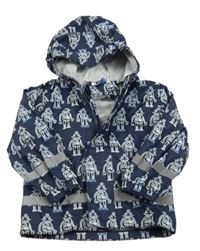 Tmavomodrá nepromokavá bunda s roboty a kapucí 