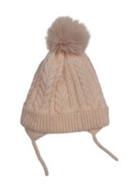 Světlerůžová pletená podšitá čepice s bambulí Primark