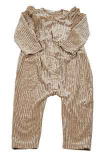 Pudrový sametový žebrovaný overal s volánky H&M