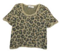 Béžovo-šedé vzorované chlupaté crop tričko H&M