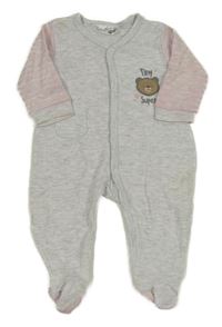 Šedo-růžový pruhovaný overal s medvídkem Ergee 