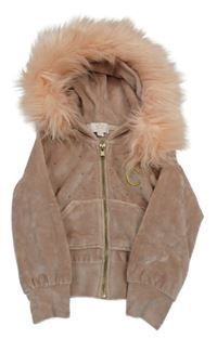 Starorůžová sametová propínací mikina s kapucí Caramelo