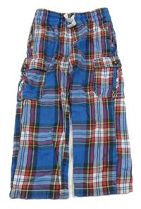 Modro-barevné kostkované cargo flanelové kalhoty Mini Boden