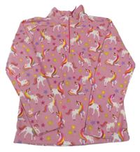 Světlerůžová funkční fleecová mikina s jednorožci a rolákem Mountain Warehouse