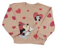 Broskvová oversize mikina s Minnií a srdíčky C&A