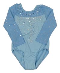 Světlemodré cvičební body s tylovými rukávy a flitry 