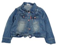 Modrá riflová crop bunda s prošoupáním a potiskem 