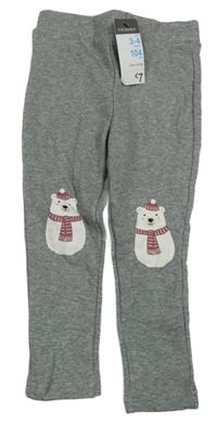 Nové - Šedé melírované zateplené legíny s medvídkem Primark