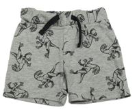Šedé teplákové kraťasy s dinosaury 