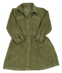 Khaki manšestrové propínací šaty s límečkem Tu