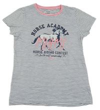 Tmavomodro-bílé pruhované tričko s potiskem Yigga 