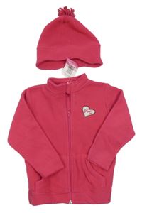 Nové - 2set - Růžová fleecová propínací mikina + čepice Impidimpi