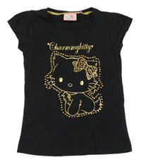 Černé tričko s Hello Kitty z kamínků
