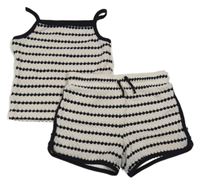 2set - Béžovo-černý vzorovaný úpletový crop top + kraťasy F&F