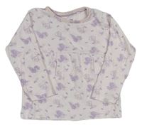 Světlerůžovo-lila triko s ptáčky a kytičkami lupilu