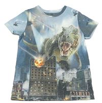 Modrošedo-šedé tričko s dinosaurem a mrakodrapy M&S