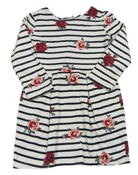 Bílo-černé pruhované šaty s růžemi H&M