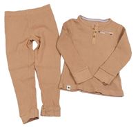2Set - Pudrové žebrované mikinotriko s nápisy + tepláky Primark