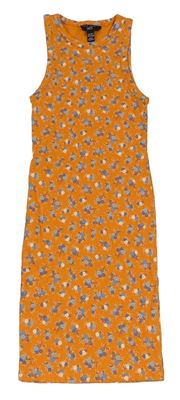 Oranžové žebrované šaty s kytičkami New Look